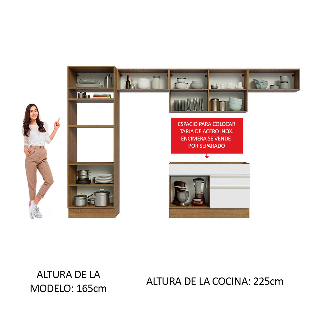 Cocina Integral Glamy 3.50 Metros Marrón/Blanco