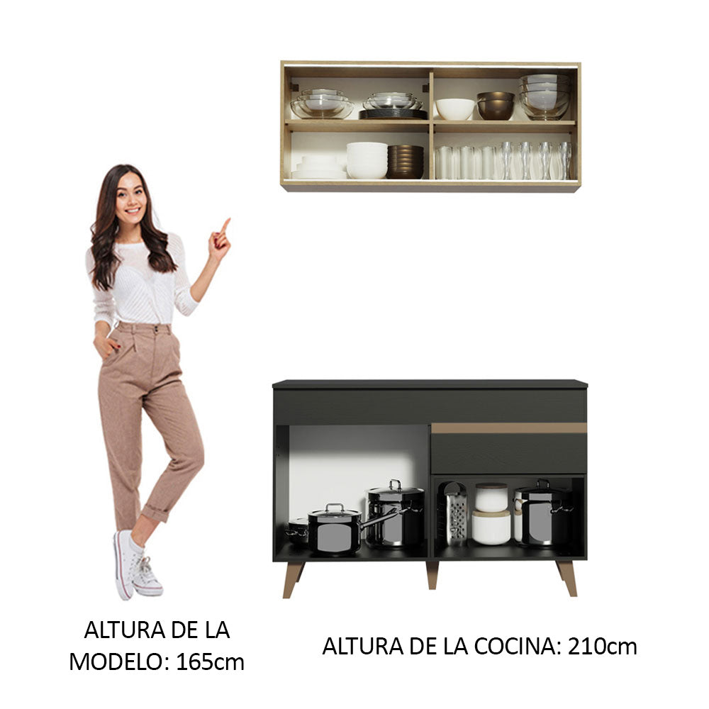 Cocina Integral Reims 1.20 m con Encimera Negro/Marrón 01