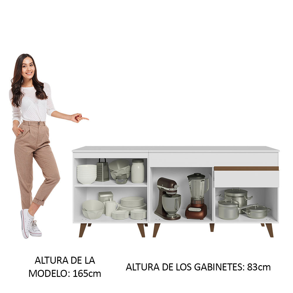 Kit 2 Muebles de Cocina Bajos Reims 1.90 m con Encimera - Blanco