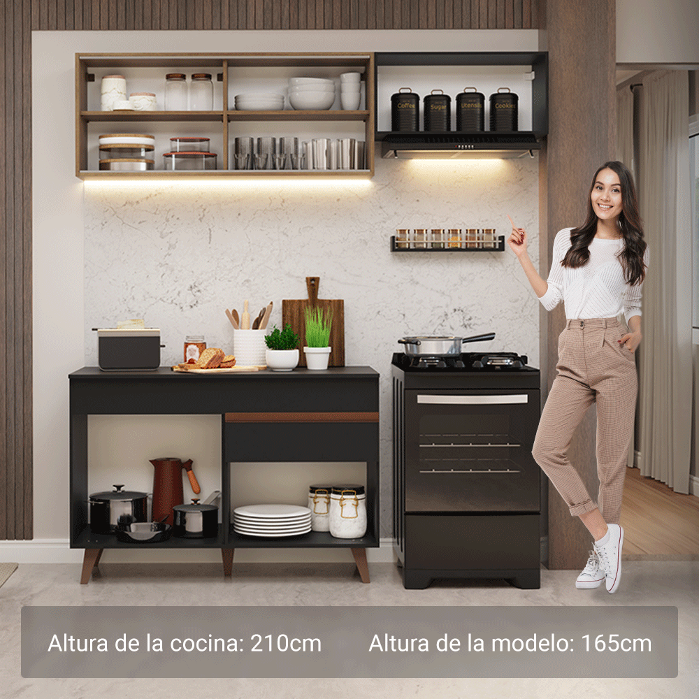 Cocina Integral Reims 1.90 m con Encimera Negro/Marrón 05