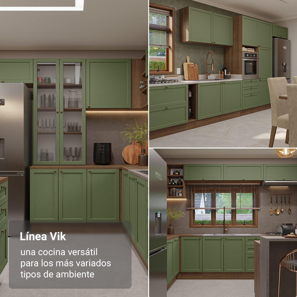 Cocina Integral Vik 3.10 Metros Marrón/Verde 01