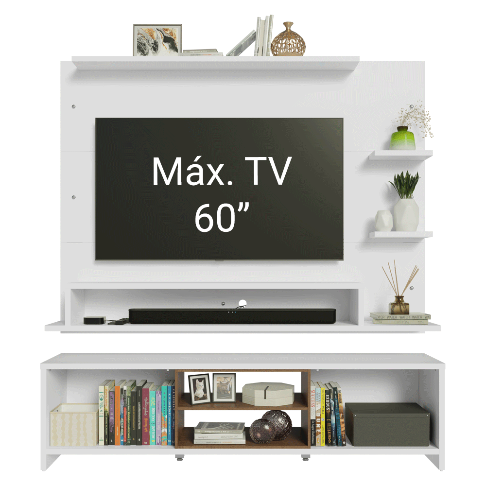 Centro de Entretenimiento para TV Metz Mesa y Panel Hasta 60 Pulgadas Blanco