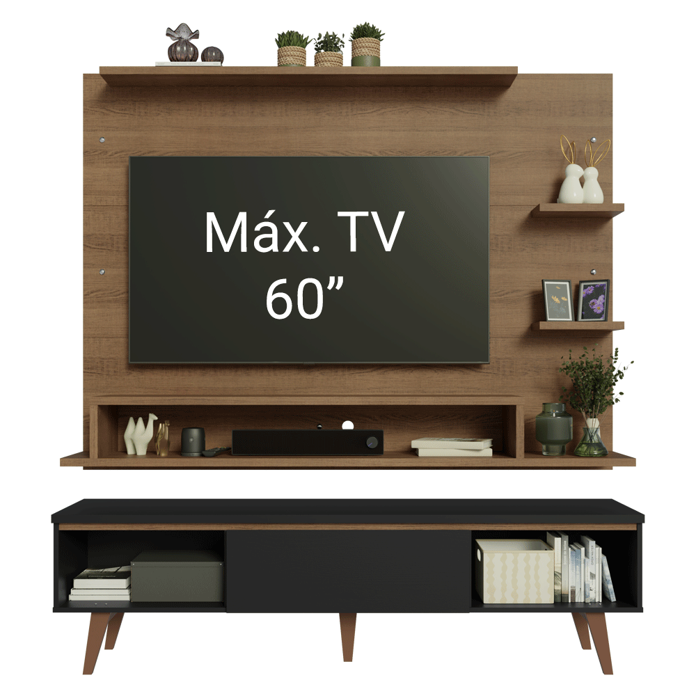 Centro de Entretenimiento para TV Reims Mesa y Panel Hasta 60 Pulgadas Marrón/Negro