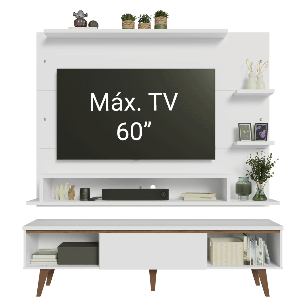 Centro de Entretenimiento para TV Reims Mesa y Panel Hasta 60 Pulgadas Blanco