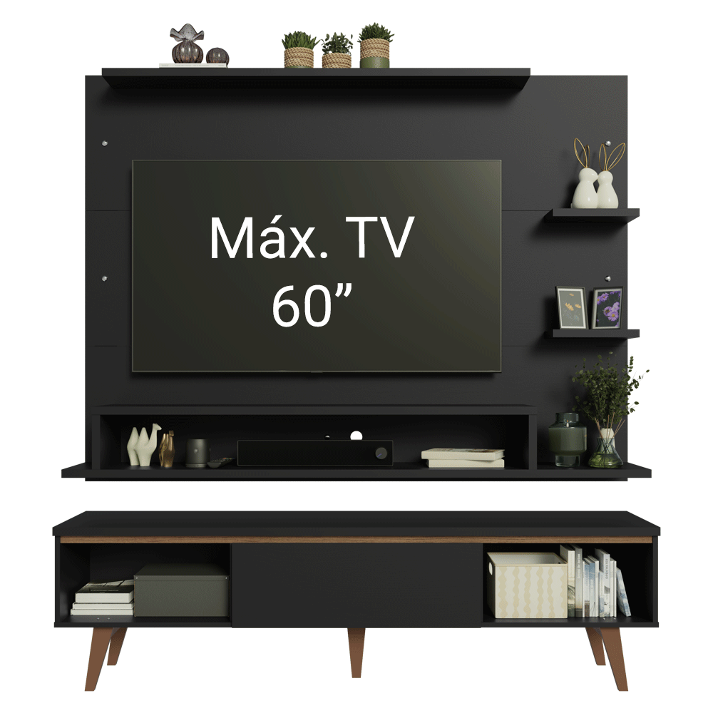 Centro de Entretenimiento para TV Reims Mesa y Panel Hasta 60 Pulgadas Negro