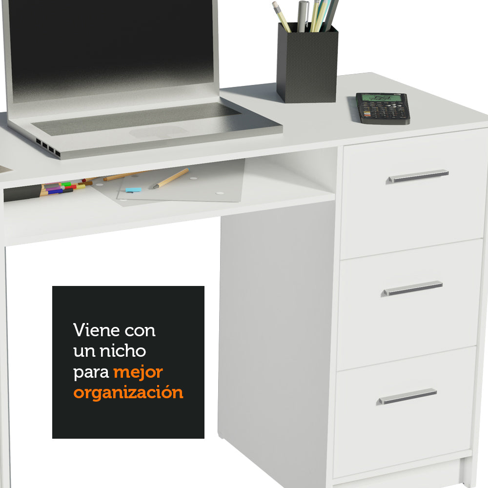 Escritorio de Oficina 173 cm Alaska + Mueble Estante Librero Blanco Madesa