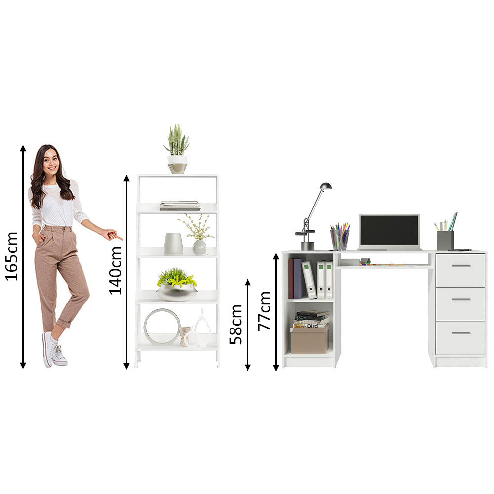 Escritorio de Oficina Alaska 136 cm + Mueble Estante Librero Blanco Madesa