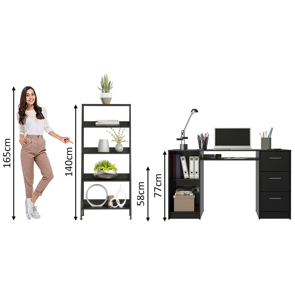 Escritorio de Oficina 136 cm Alaska + Mueble Estante Librero Negro Madesa