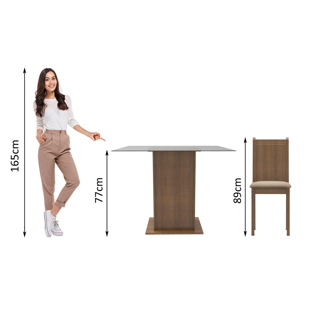 Juego de Comedor Madesa Maya con 4 Sillas y Encimera Cuadrada de Cristal MarrónBeige