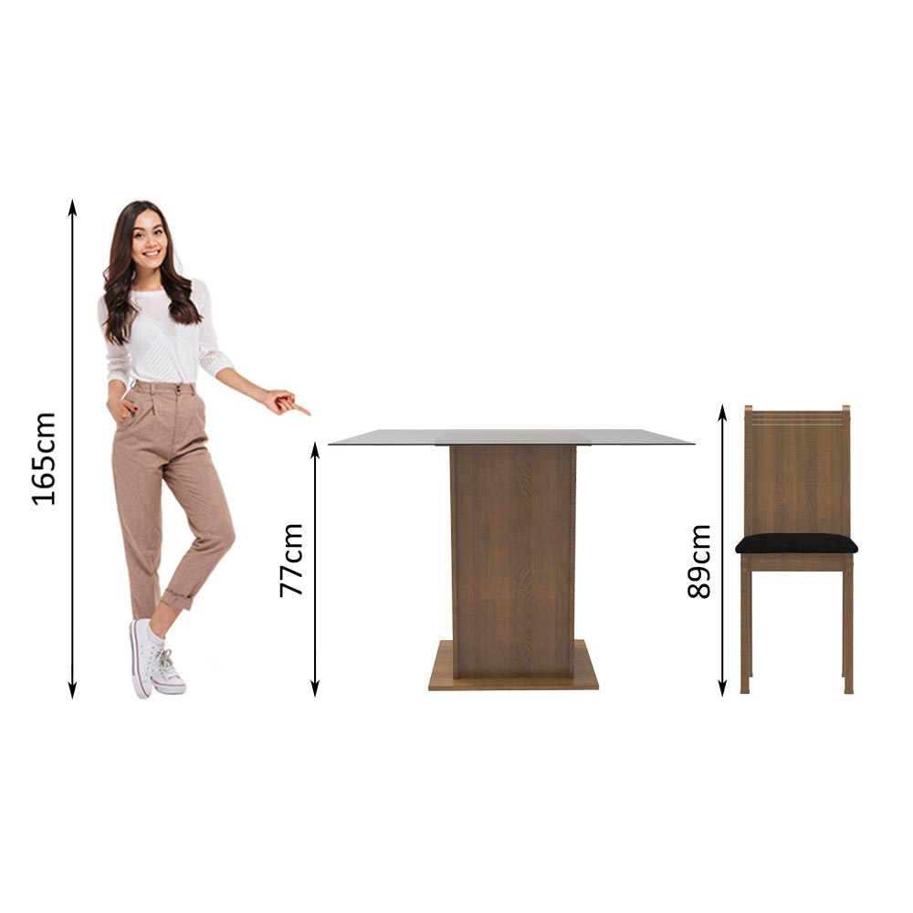 Juego de Comedor Madesa Maya con 4 Sillas y Encimera Cuadrada de Cristal Marrón/Negro