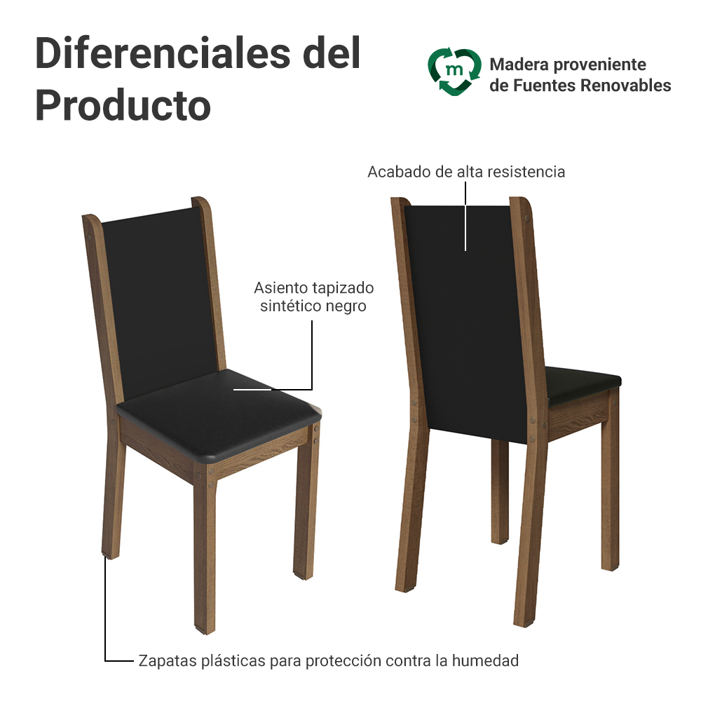 Juego de Comedor Madu con 4 Sillas - Encimera Redonda de Cristal Marrón/Negro