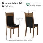 Juego de Comedor Ana con 4 Sillas - Encimera Redonda de Cristal Marrón/Negro