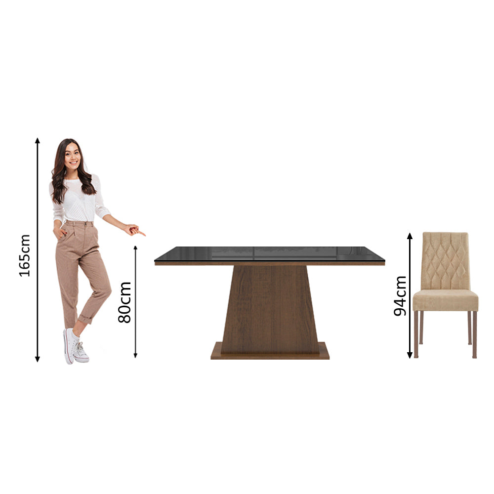 Juego de Comedor Aryeli con 4 Sillas - Tablero de Madera y Cubierta de Cristal Marrón/Negro/Imperial