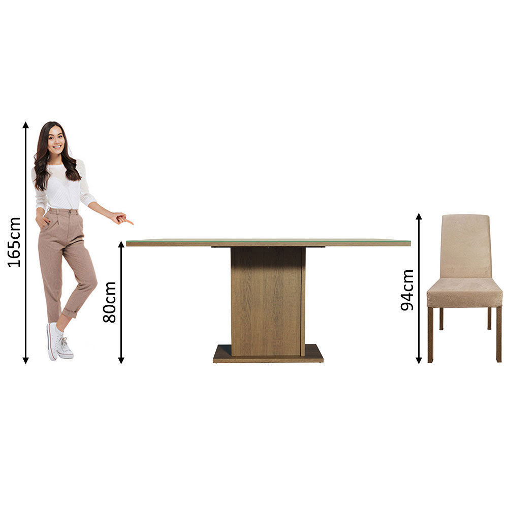 Juego de Comedor Avril con 4 Sillas - Tablero de Madera y Cubierta de Cristal Marrón/Crema/Imperial
