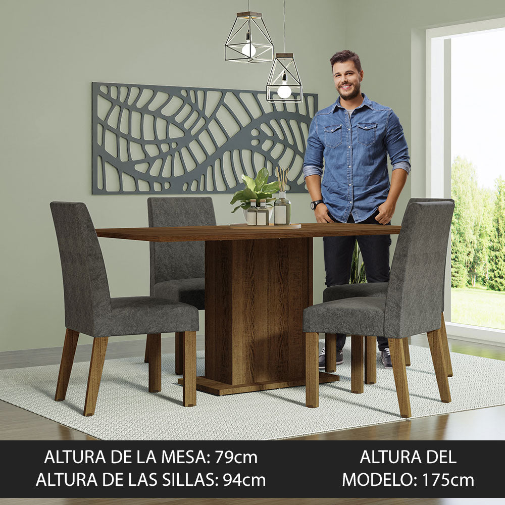 Juego de Comedor Keila con 4 Sillas Marrón/Plateado