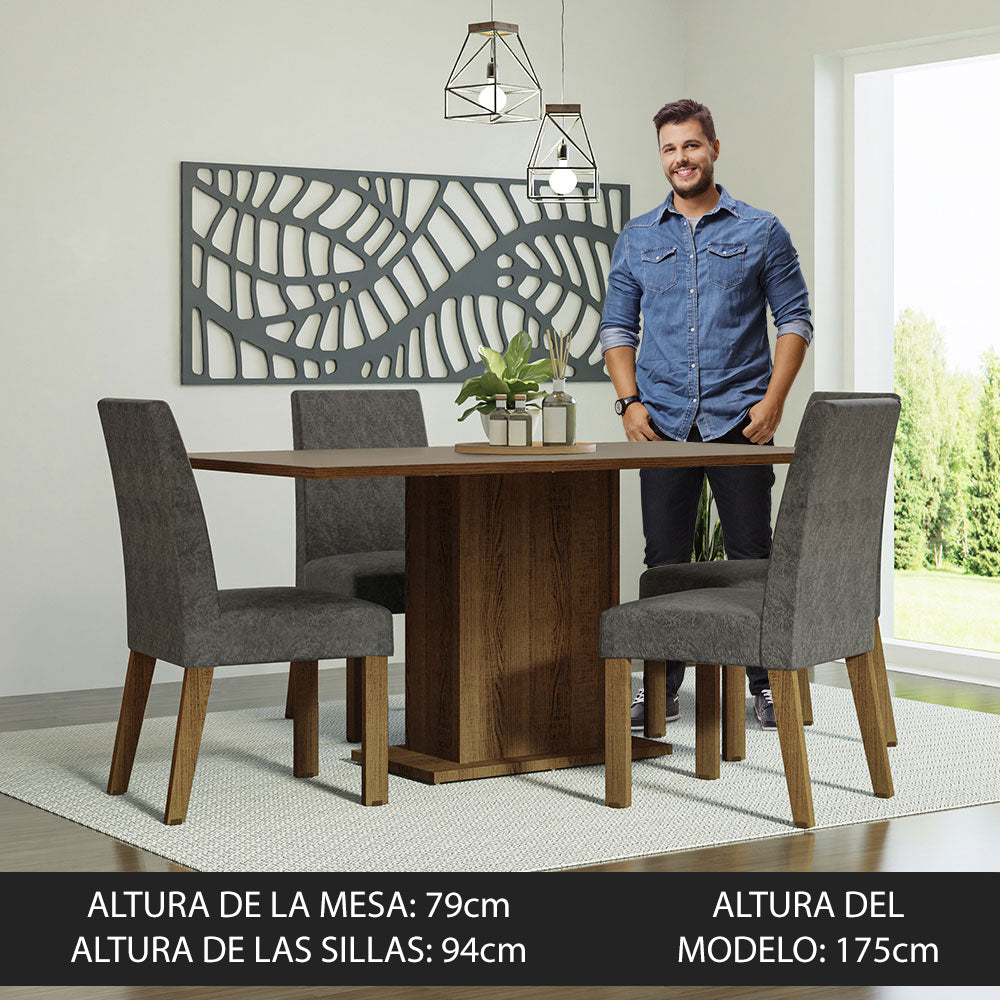 Juego de Comedor Keila con 4 Sillas Marrón/Crema/Plateado