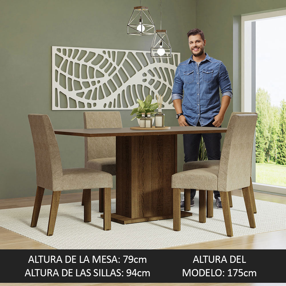Juego de Comedor Keila con 4 Sillas Marrón/Crema/Imperial