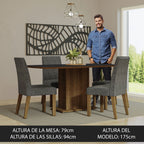 Juego de Comedor Keila con 4 Sillas Marrón/Negro/Plateado