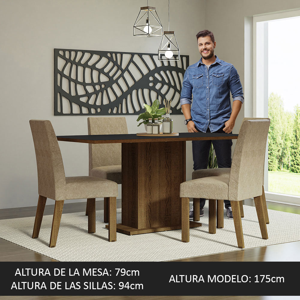 Juego de Comedor Keila con 4 Sillas Marrón/Negro/Imperial