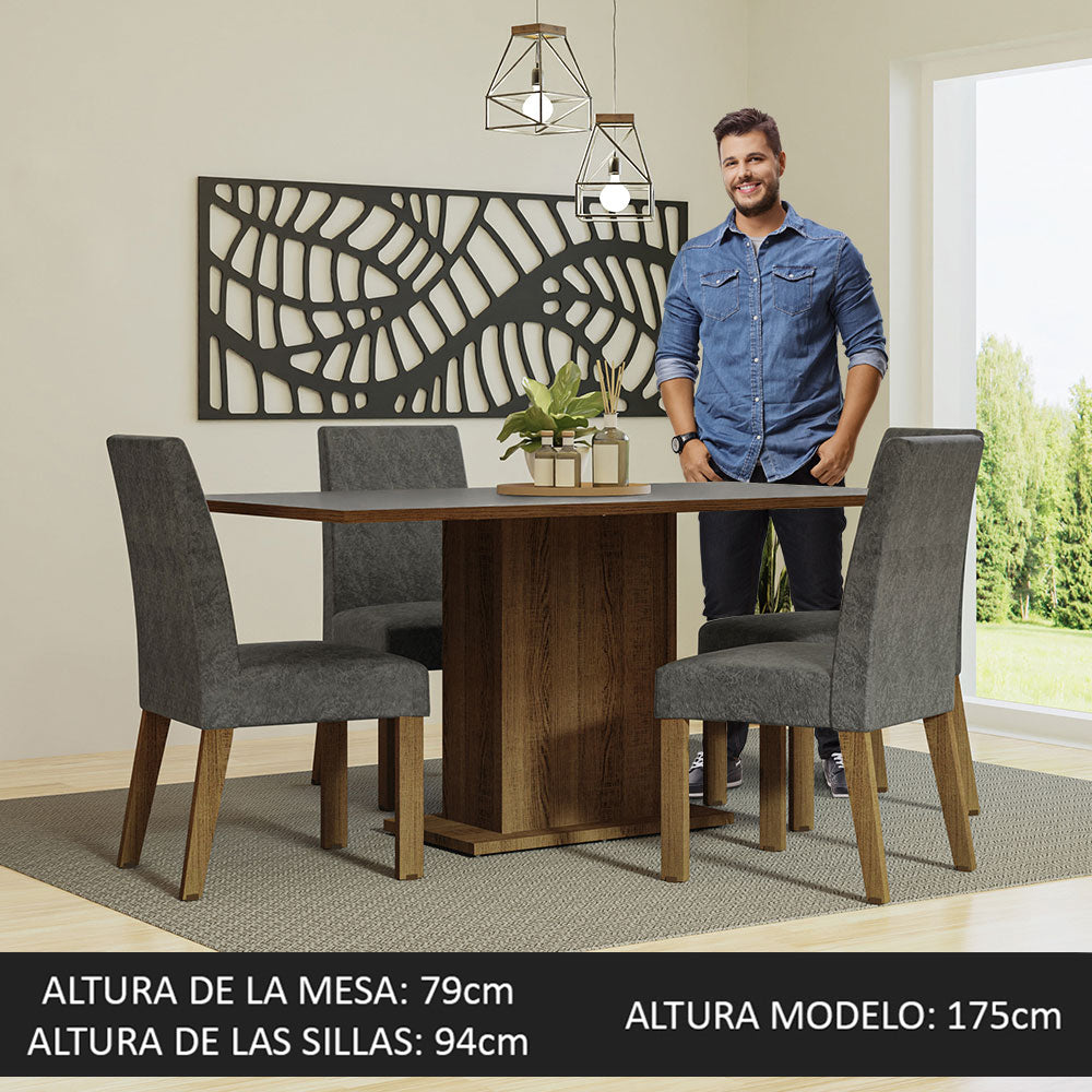 Juego de Comedor Keila con 4 Sillas Marrón/Gris/Plateado