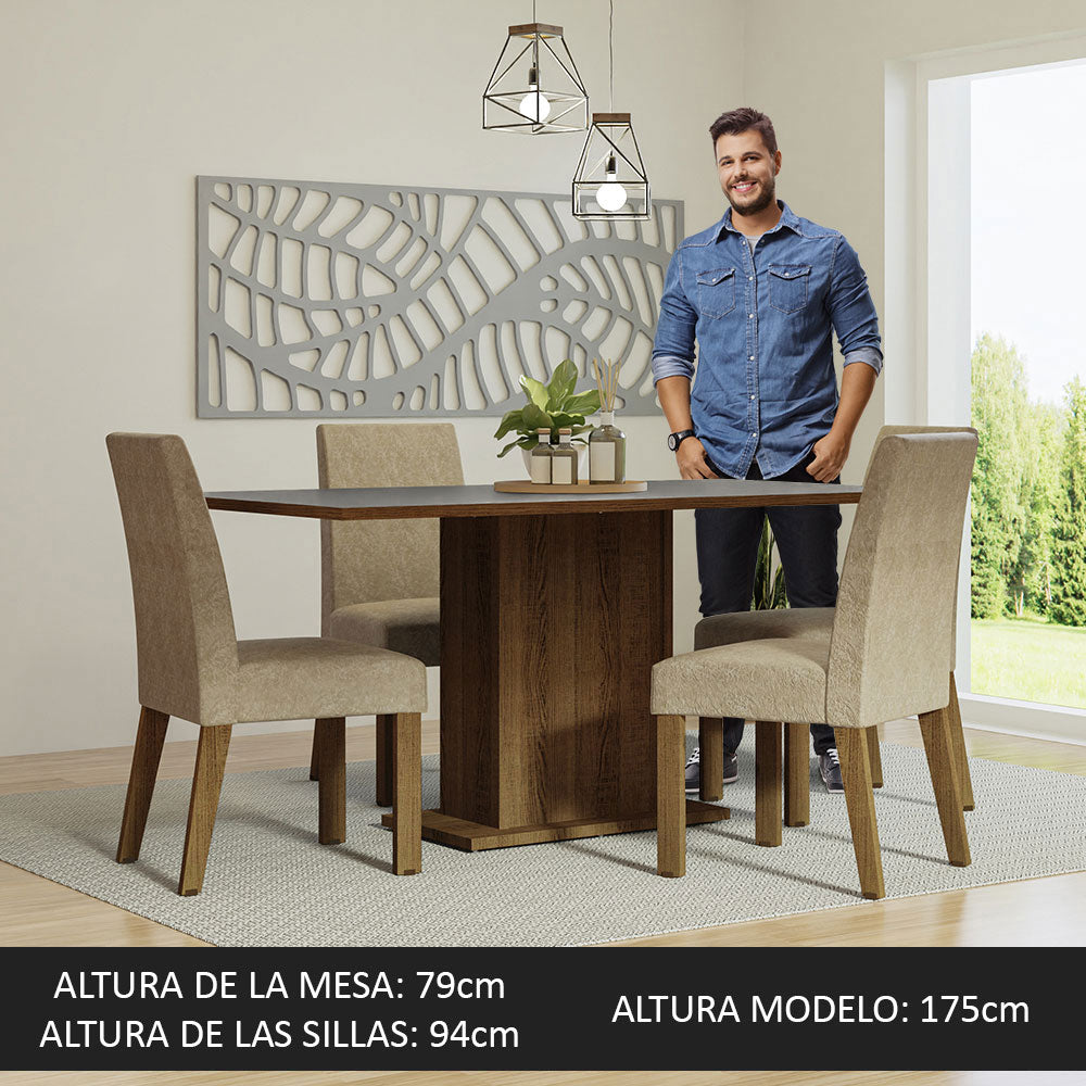 Juego de Comedor Keila con 4 Sillas Marrón/Gris/Imperial