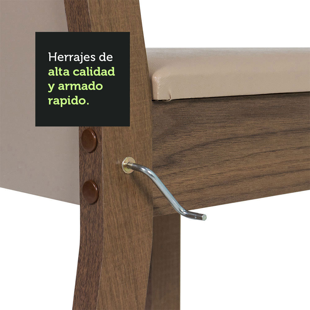 Juego de Comedor Elisa con 4 Sillas Marrón/Crema/Beige