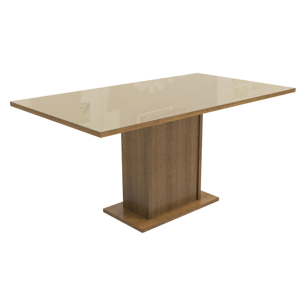 Juego de Comedor Greta con 4 Sillas - Tablero de Madera y Cubierta de Cristal Crema/Marrón/Beige