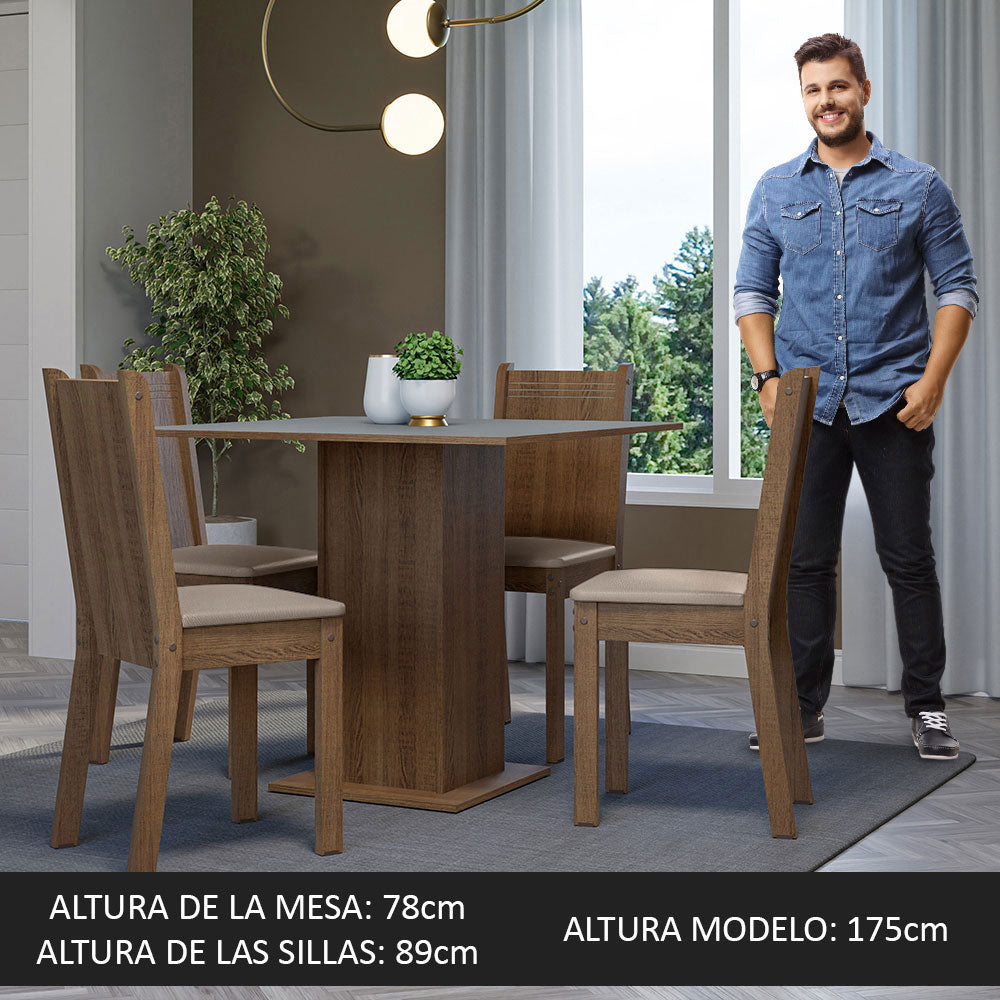 Juego de Comedor Samara con 4 Sillas Marrón/Gris/Beige