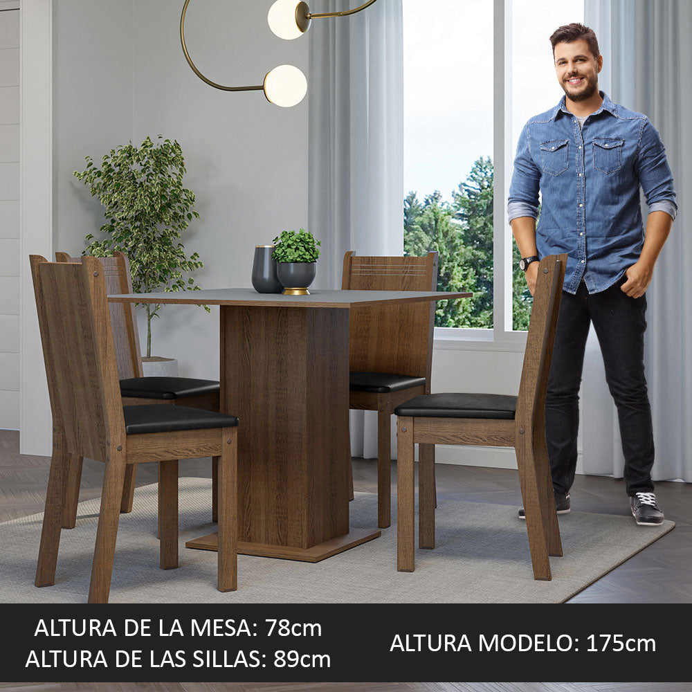 Juego de Comedor Samara con 4 Sillas Marrón/Gris/Negro