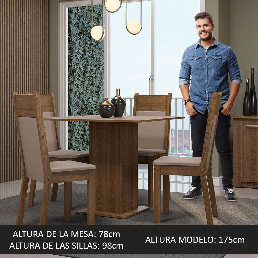 Juego de Comedor Claire con 4 Sillas Marrón/Crema/Beige