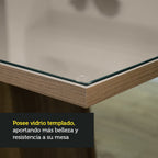 Juego de Comedor Perla con 4 Sillas - Tablero de Madera y Cubierta de Cristal Marrón/Crema/Negro