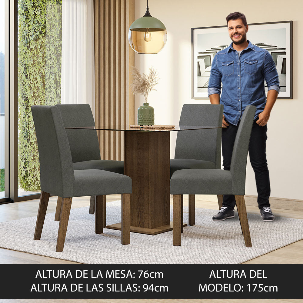 Juego de Comedor Ivy con 4 Sillas Encimera Cuadrada de Cristal Marrón/Plateado