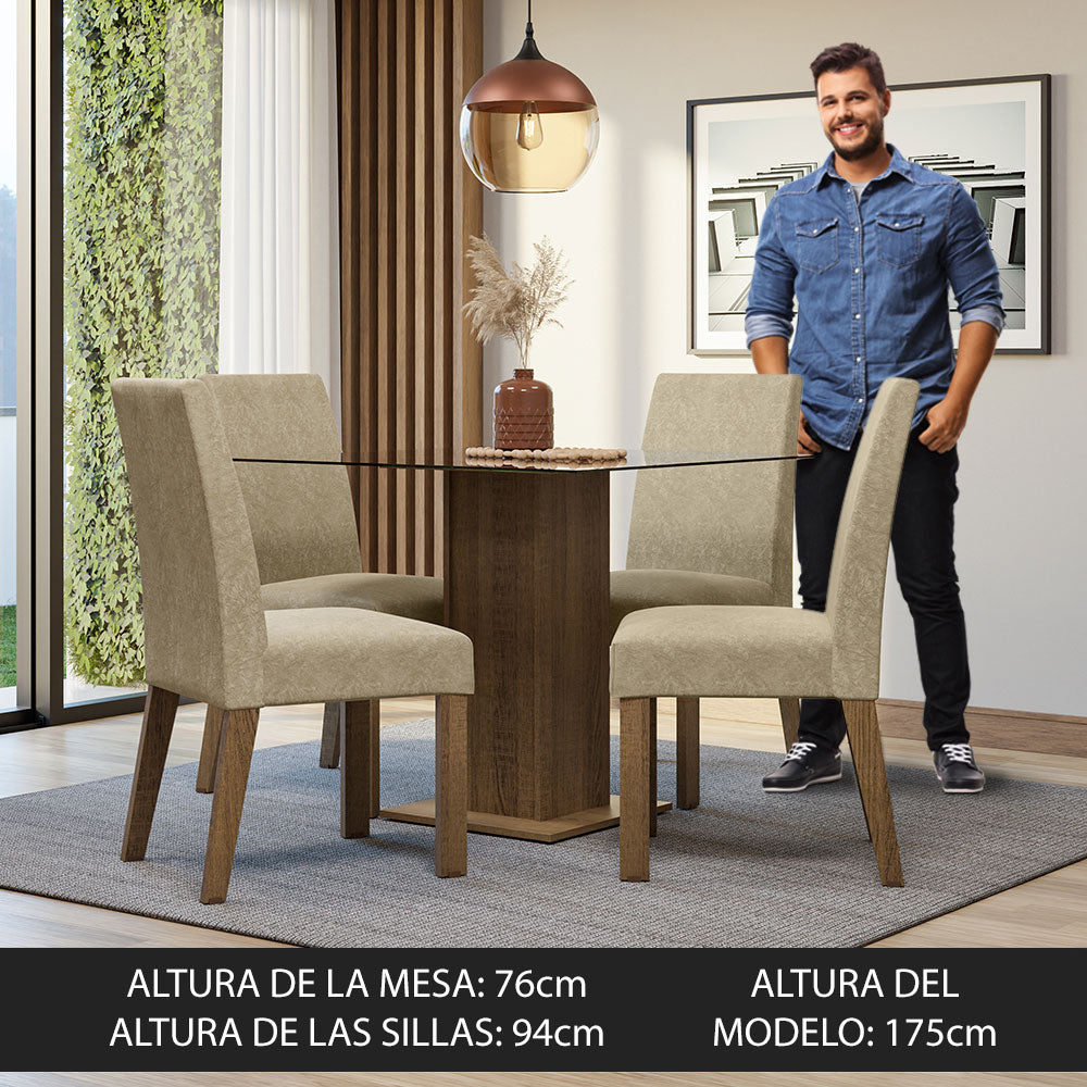 Juego de Comedor Ivy con 4 Sillas Encimera Cuadrada de Cristal Marrón/Imperial