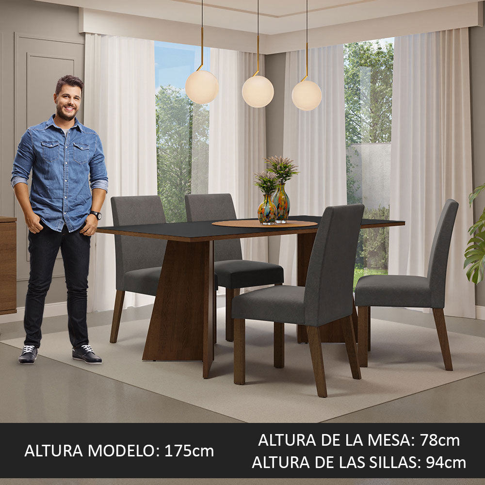 Juego de Comedor April con 4 Sillas Marrón/Negro/Plateado