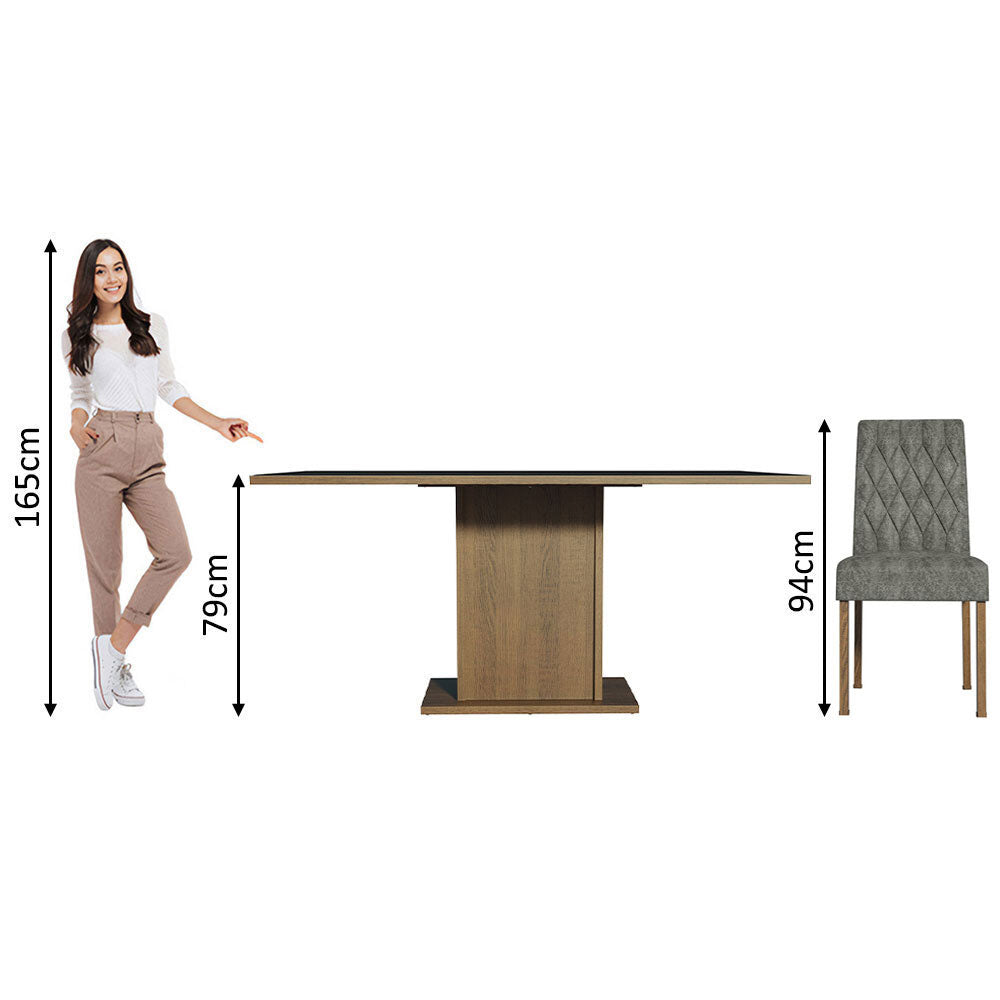 Juego de Comedor Hanna con 6 Sillas Marrón/Negro/Plateado
