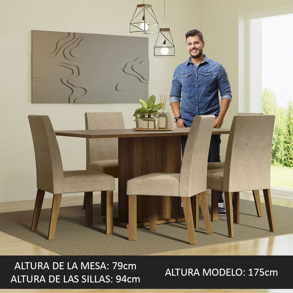 Juego de Comedor Renata con 6 Sillas Marrón/Crema/Imperial