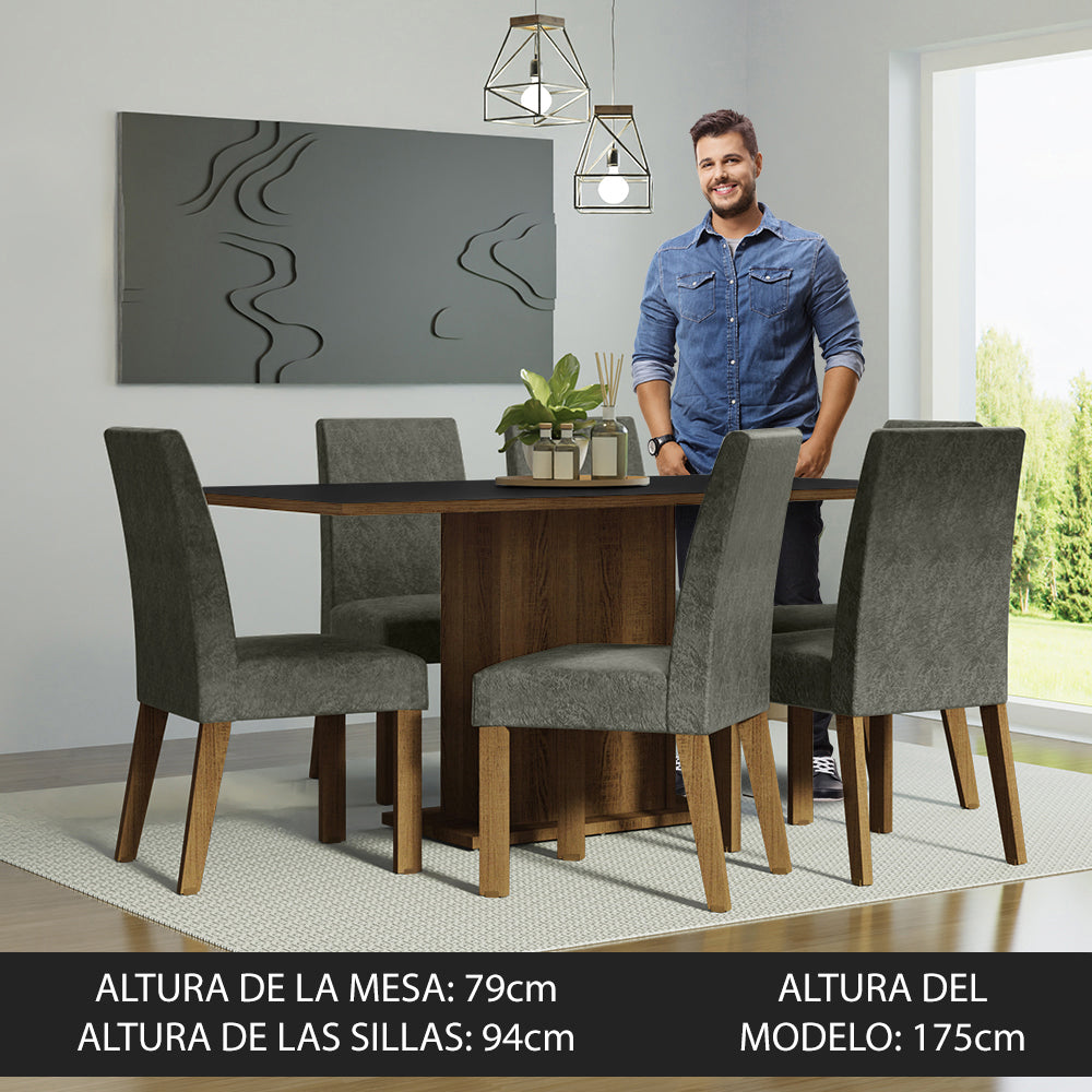Juego de Comedor Renata con 6 Sillas Marrón/Negro/Plateado