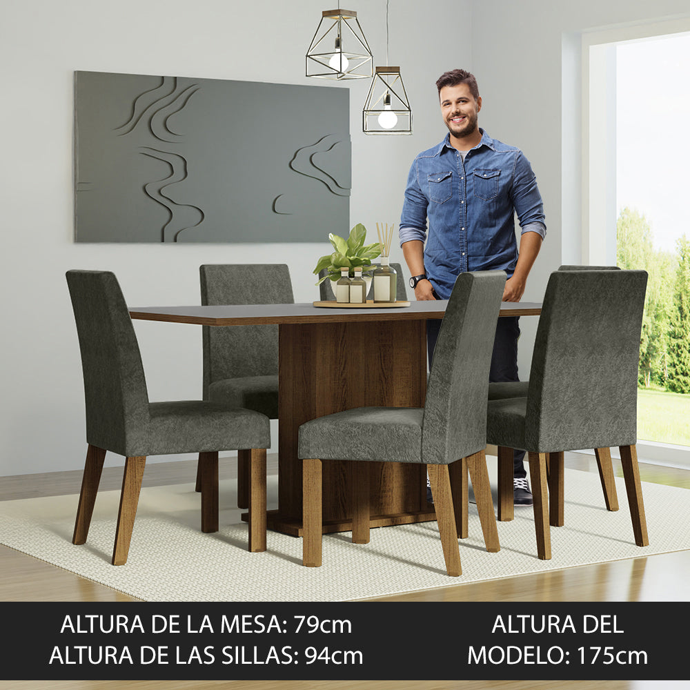 Juego de Comedor Renata con 6 Sillas Marrón/Gris/Plateado