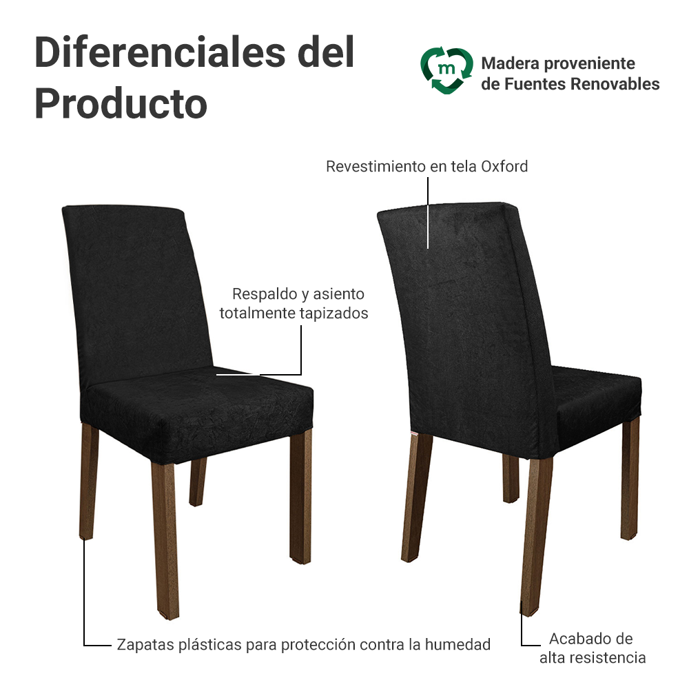 Juego de Comedor Simone con 6 Sillas Marrón/Negro/Oxford
