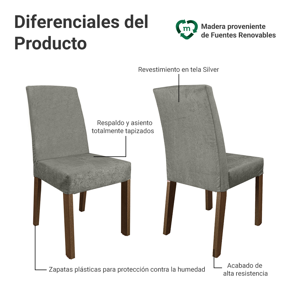 Juego de Comedor Simone con 6 Sillas Marrón/Negro/Plateado