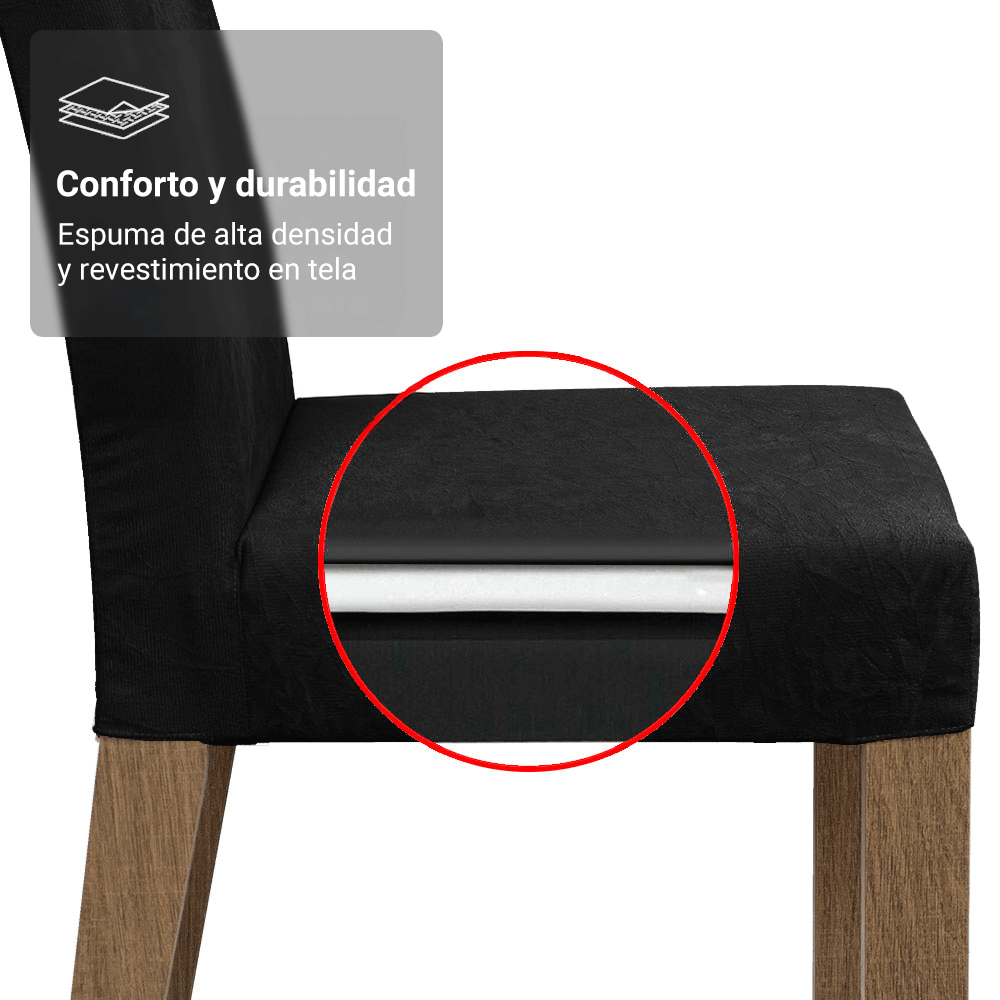Juego de Comedor Madrid con 6 Sillas - Tablero de Madera y Cristal Marrón/Negro/Oxford