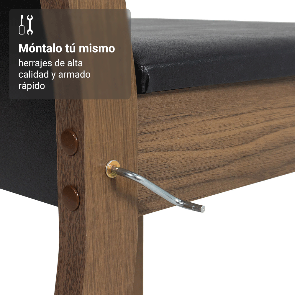 Juego de Comedor Moscou Plus con 4 Sillas - Tablero de Madera y Cubierta de Cristal Marrón/Negro