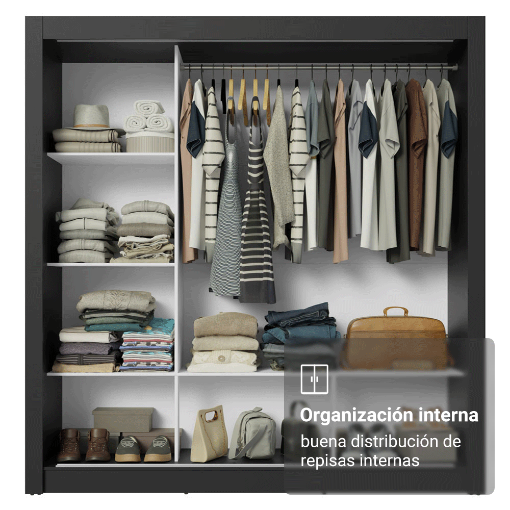 Clóset Monaco 3 Puertas Corredizas Negro 170 cm x 205 cm x 51 cm