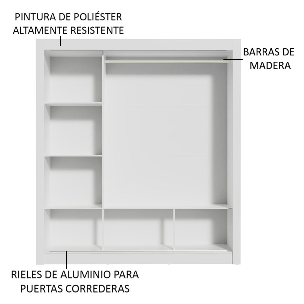 Closet Monaco 3 Puertas Corredizas 2 Espejos