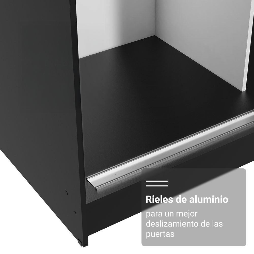 Clóset Reno 3 Puertas Corredizas 1 Espejo Negro/Marrón 180 cm x 205 cm x 54 cm