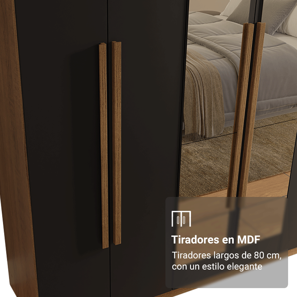 Closet Venus 6 Puertas 4 Cajones 2 Espejos MarrónNegro