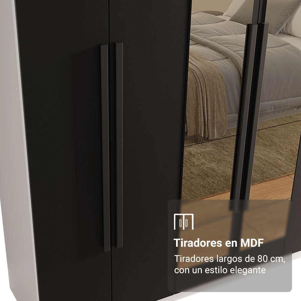 Closet Venus 6 Puertas 4 Cajones 2 Espejos BlancoNegro