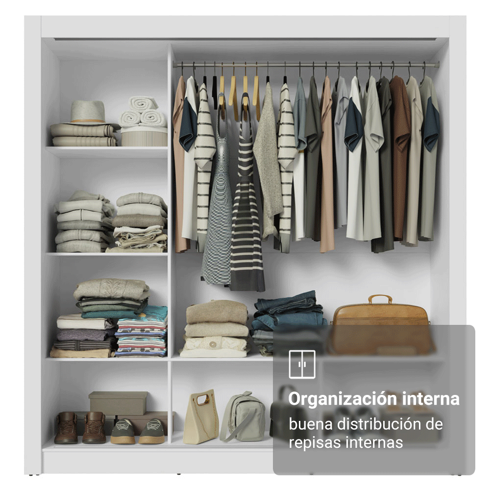 Clóset Nobre 3 Puertas Corredizas Blanco/Marrón 205 cm x 170 cm x 51 cm
