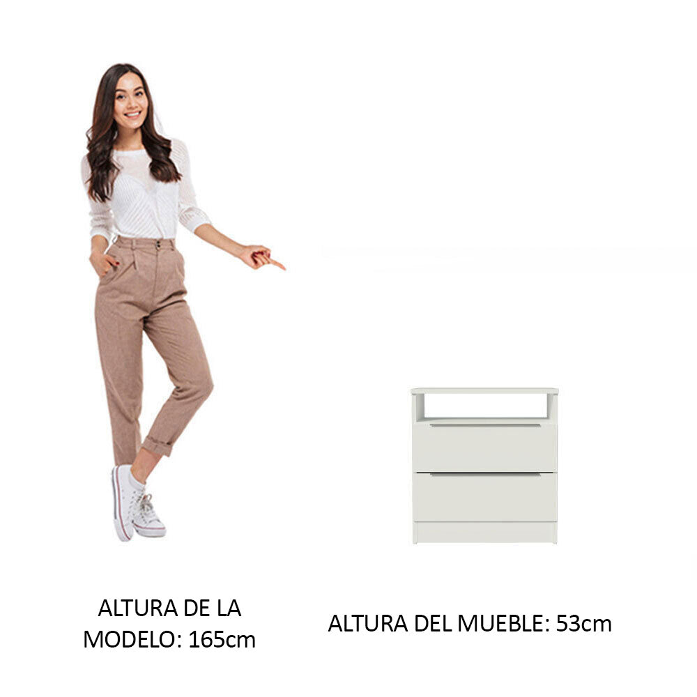 Mesa de Noche 50 cm con 2 Cajones Blanco Madesa