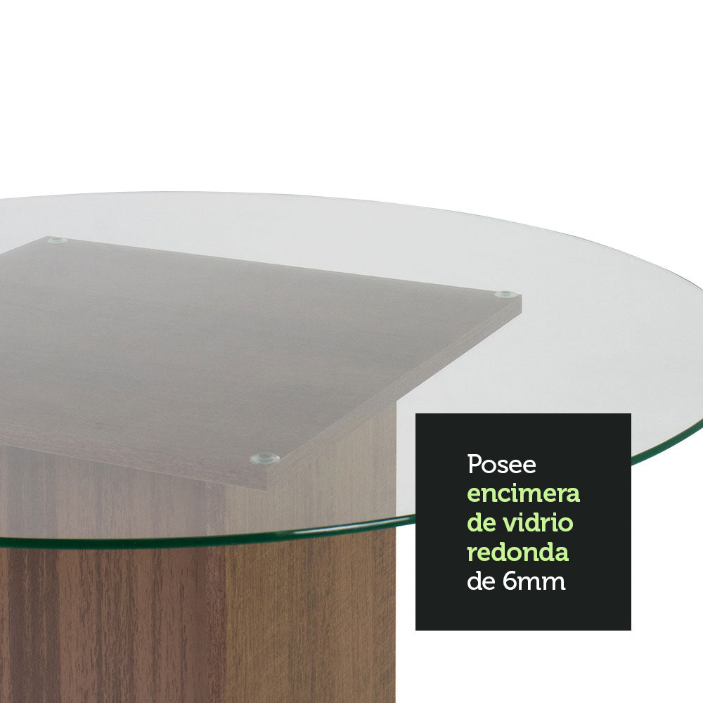 Mesa de Comedor con Encimera Redonda de Cristal Marrón Madesa